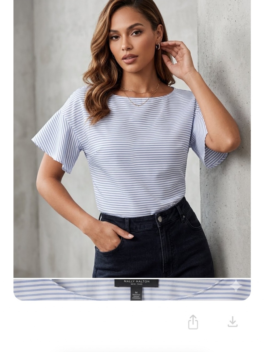 Banana Republic Striped Boatneck Tee Light Blue & White blouse top satin - Picture 2 of 9